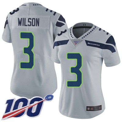 Nike Seattle Seahawks #3 Russell Wilson Grey Alternate Women's Stitched NFL 100th Season Vapor Limited Jersey